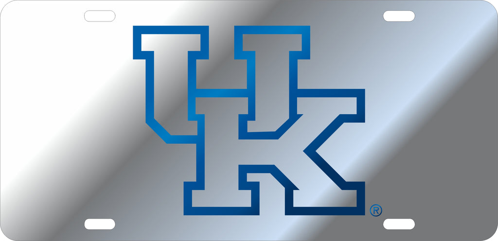Kentucky Wildcats Mirror Acrylic Car Tag Silver W/ Silver Blue Uk Logo Laser Cut Inlaid