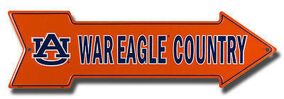 Auburn Tigers War Eagle Country Embossed Metal Arrow Sign