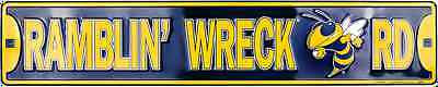 GEORGIA TECH YELLOW JACKETS METAL STREET SIGN RAMBLIN' WRECK RD
