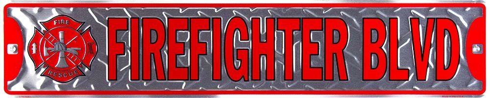 Firefighter Blvd Metal Diamond Street Sign