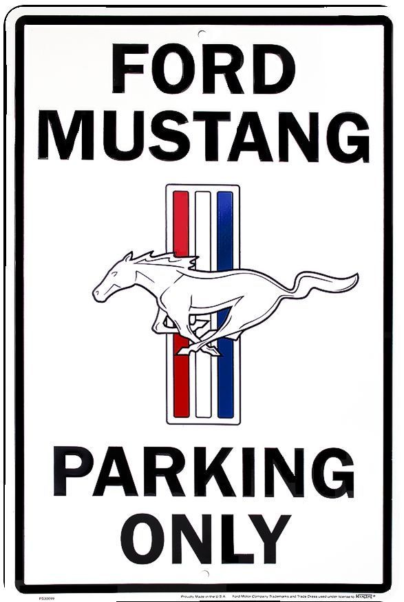 Ford Mustang Parking Only Metal Sign Pony Logo Embossed White Large