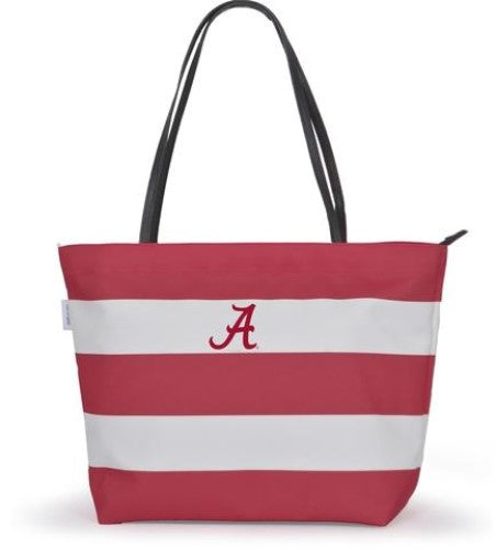 Alabama Crimson Tide Game Day Rugby Striped Shopper Tote Purse Zipper Bag Tailgate