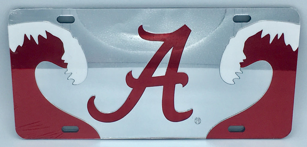 Alabama Crimson Tide Mirror Car Tag License Plate Silver Red A Wave University Auto
