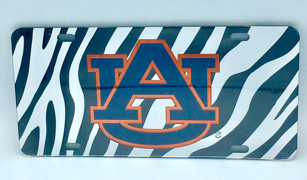 Auburn Tigers Mirror Zebra Print Car Tag Laser License Plate Blue Orange Au