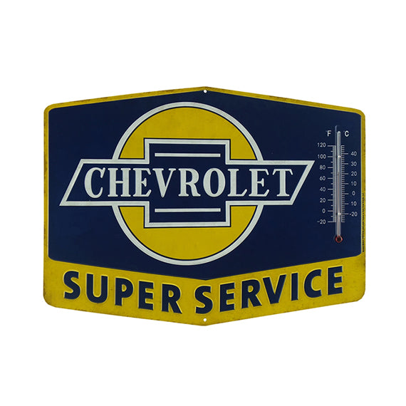 Chevrolet Super Service Metal Sign w/ Thermometer 14 X 10