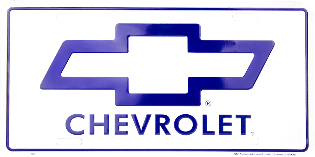 Chevrolet Bowtie License Plate Metal White Sign Embossed