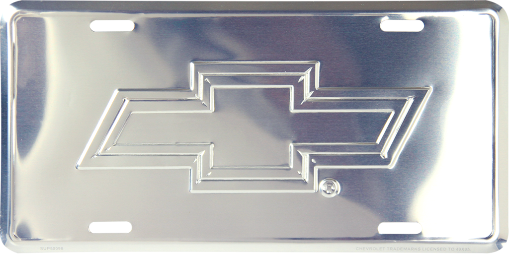 Chevrolet Bowtie Logo All Chrome License Plate Metal Sign Embossed Chevy Car