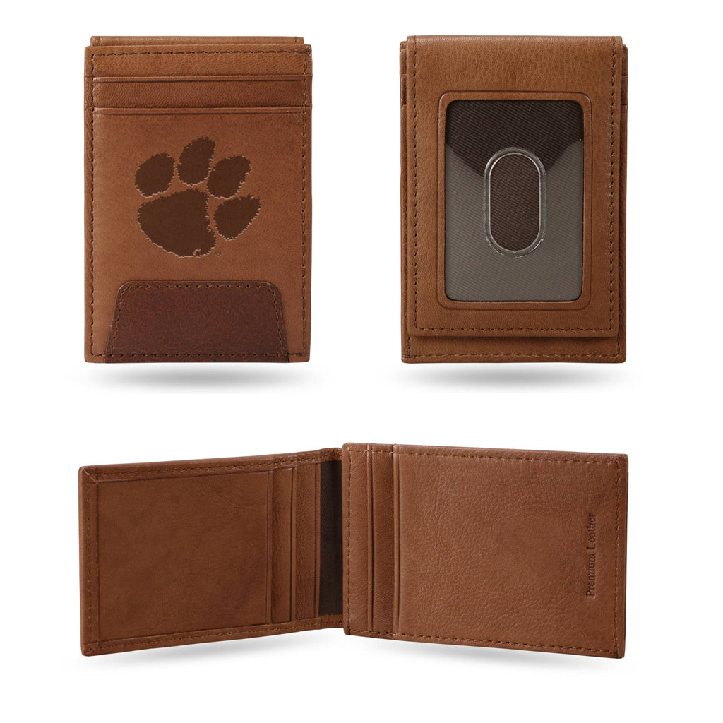 Clemson Tigers Laser Engraved Brown Front Pocket Wallet University Money Holder