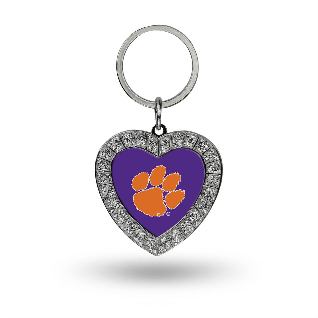 Clemson Tigers Rhinestone Heart Bling Keychain Ncaa Key Ring