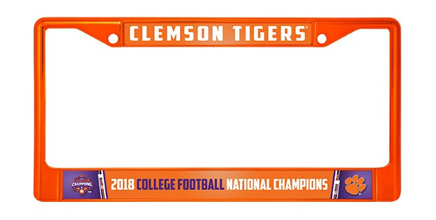 CLEMSON TIGERS 2018 NATIONAL CHAMPIONS METAL ORANGE LICENSE PLATE FRAME CHROME