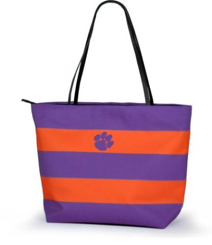 Clemson Tigers Game Day Rugby Striped Shopper Tote Purse Zipper Bag Tailgate