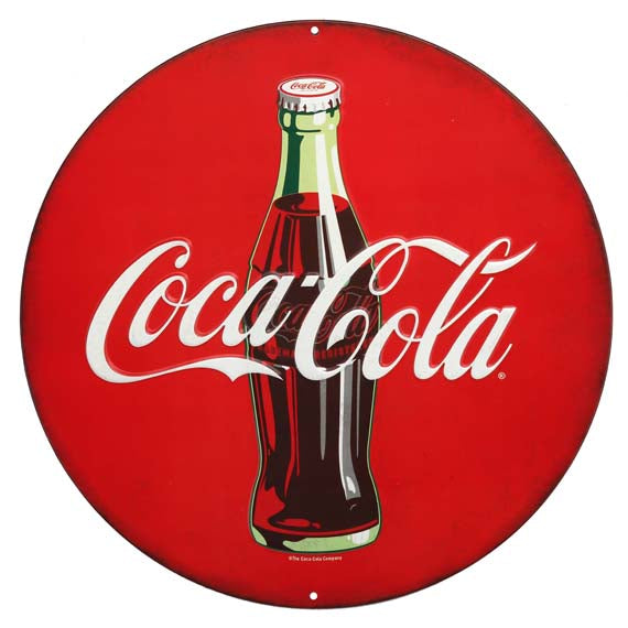 Coca-Cola Bottle Round Embossed Tin 12" Sign Retro Enjoy Distressed