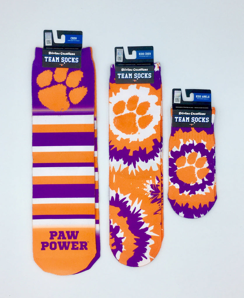 Clemson Tigers Team Socks New Sublimated Crew Ankle Ncaa Unisex Pick A Size College