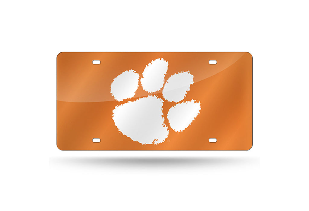 Clemson Tigers Mirrored Orange Car Tag Paw Design