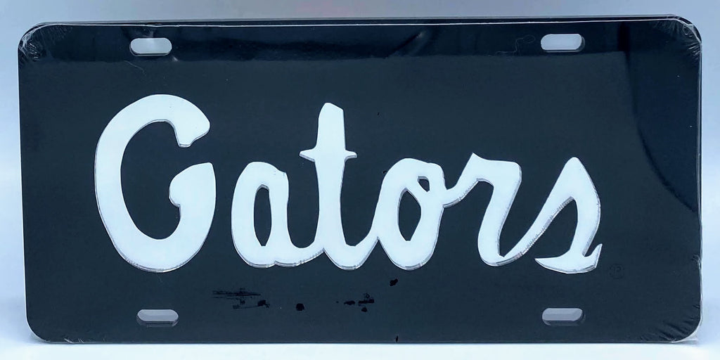 Florida Gators Mirror Car Tag Black W/ Silver Gator Logo Laser Cut Acrylic Plate
