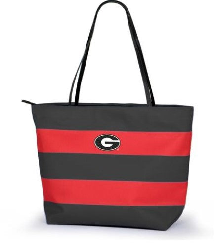 Georgia Bulldogs Game Day Rugby Striped Shopper Tote Purse Zipper Bag Tailgate