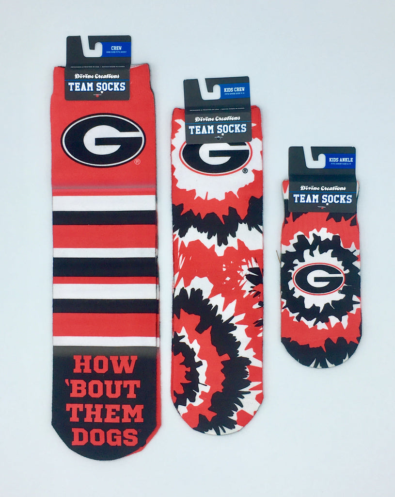 Georgia Bulldogs Team Socks New Sublimated Crew Ankle Ncaa Unisex Pick A Size College