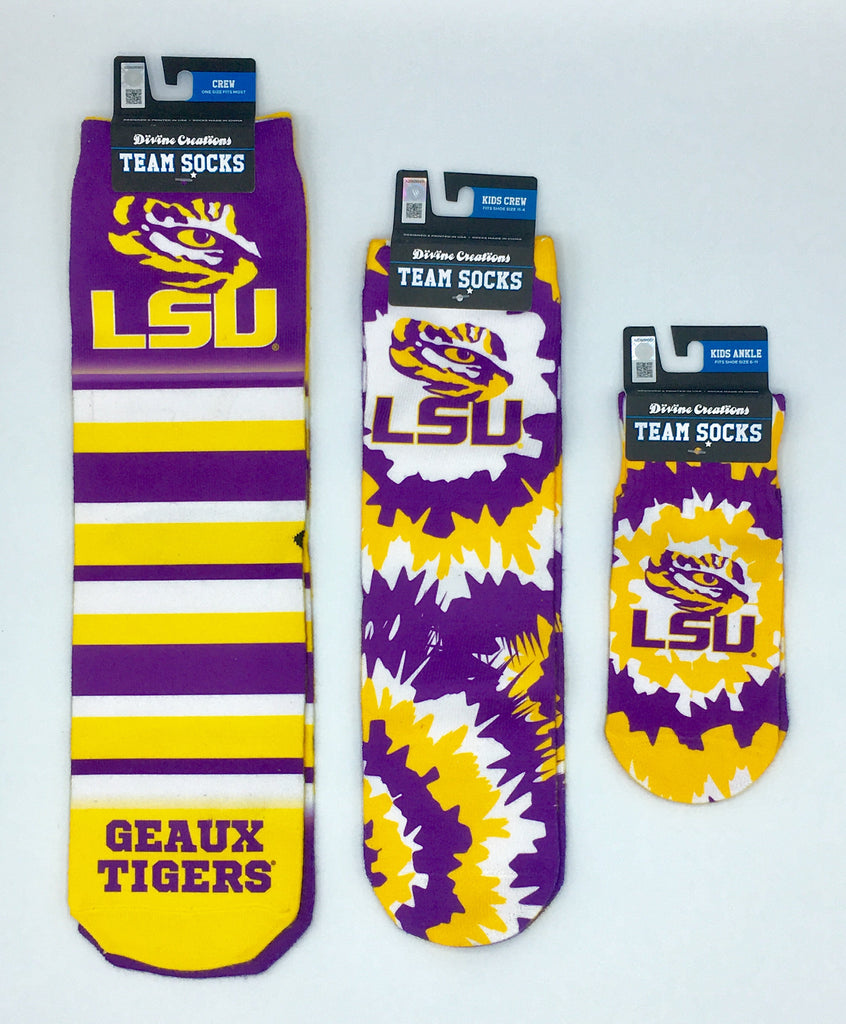 Lsu Tigers Team Socks New Sublimated Crew Ankle Ncaa Unisex Pick A Size College