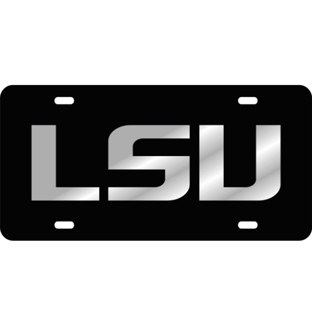 Lsu Tigers Mirror Car Tag Laser License Plate Black Silver Logo Auto Car Truck