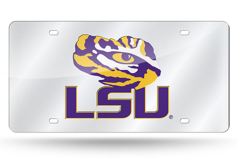 LSU Tigers Silver Mirror Car Tag Plate Tiger Eye