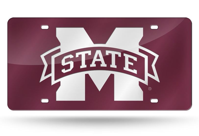Mississippi State Bulldogs Maroon Mirror White Logo Car Tag License Plate