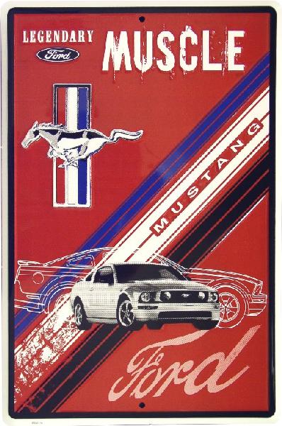Ford Mustang Legendary Muscle Metal Sign 12 X 18" Red Large Embossed Man Cave