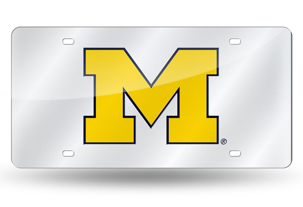 Michigan Wolverines Silver Mirror Car Tag Laser License Plate Auto University