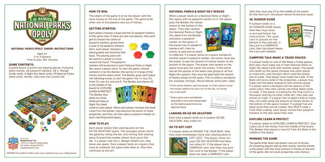 National Parks Opoly Jr Ranger Board Game