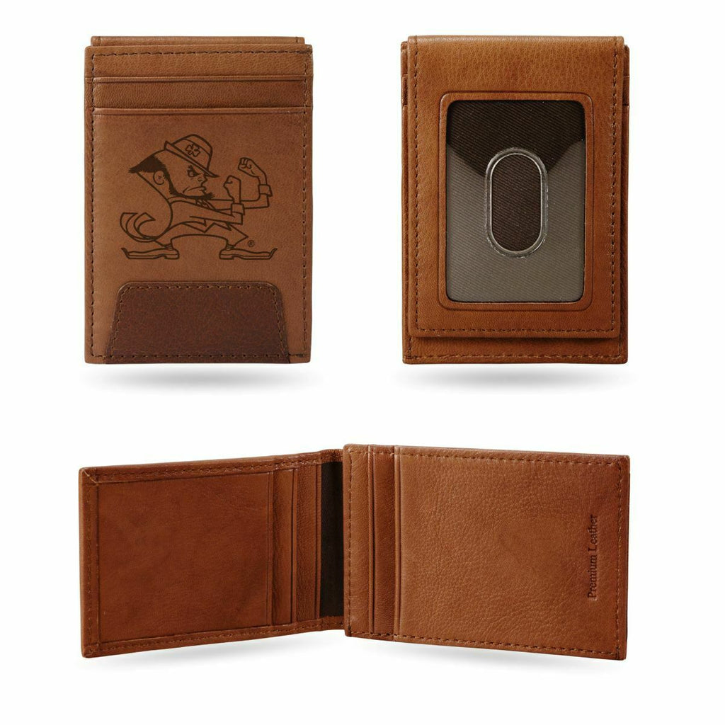 Notre Dame Fighting Irish Laser Engraved Brown Front Pocket Wallet University Money Holder