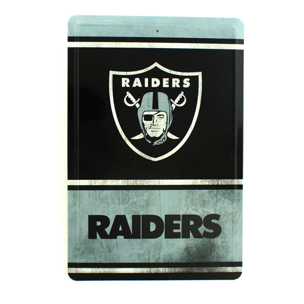 Oakland Raiders Team Tin Sign Vintage Wood Look Metal 8
