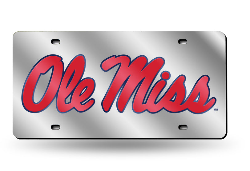 OLE MISS REBELS MIRROR CAR TAG LICENSE PLATE RED BLUE LOGO