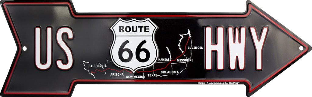 Route 66 Us Hwy Arrow Metal Tin Sign Man Cave Garage Decor Auto Travel Map