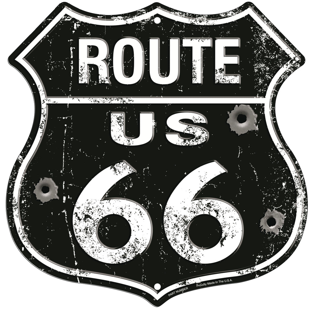 Us Route 66 11 X 11" Shield Metal Tin Embossed Bullet Distressed Sign Garage