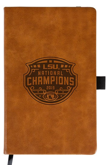 LSU Tigers National Champions 2019 laser engraved brown notepad with elastic band journal