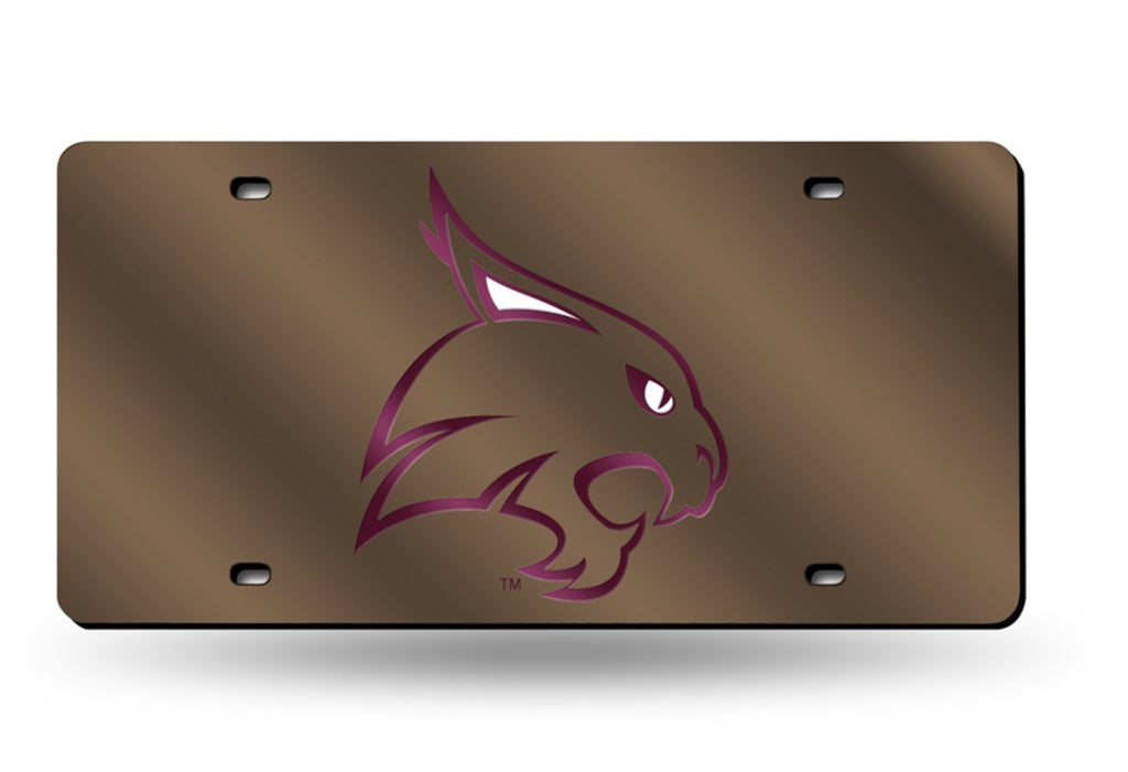 Texas State Bobcats Mirror Car Tag Laser License Plate Auto Gold White Red Logo University
