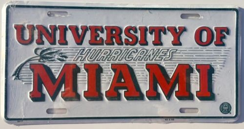 Miami Hurricanes Car Truck Tag License Plate Miami Metal Man Cave Sign