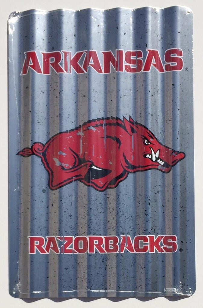 Arkansas Razorback Corrugated Metal Sign 12" X 18" University Tin Retro Man Cave