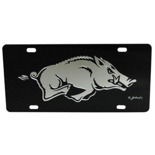 ARKANSAS RAZORBACKS MIRRORED CAR TAG LICENSE PLATE BLACK HOGS SIGN UNIVERSITY