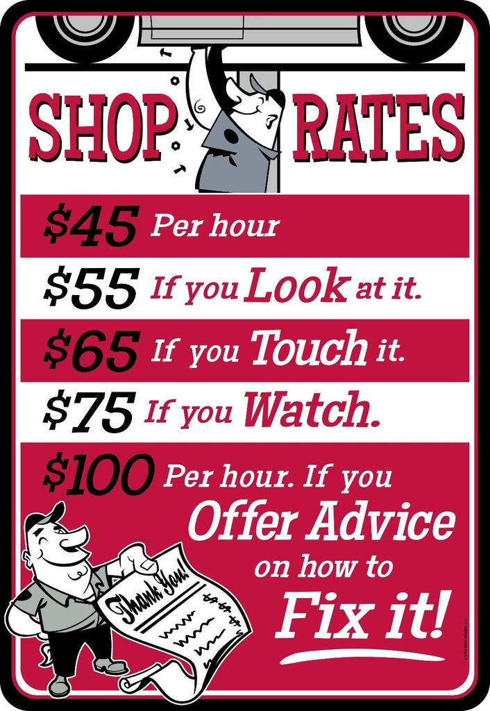 Shop Rates Red Tin Sign