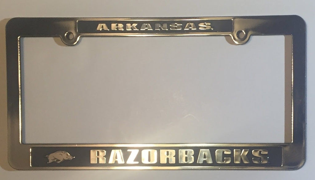 ARKANSAS RAZORBACKS CAR TRUCK TAG LICENSE PLATE FRAME UNIVERSITY SILVER BLACK