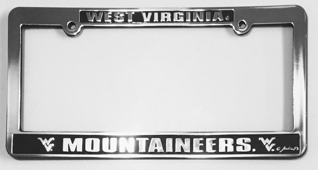 WEST VIRGINIA MOUNTAINEERS LICENSE PLATE FRAME SILVER BLACK