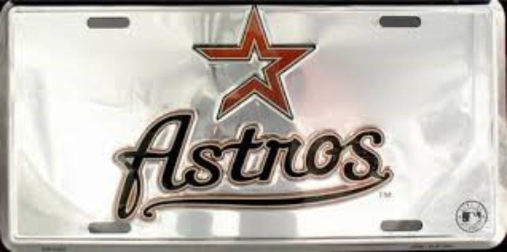 Houston Astros Car Truck Tag Chrome License Plate Metal Sign Man Cave Auto