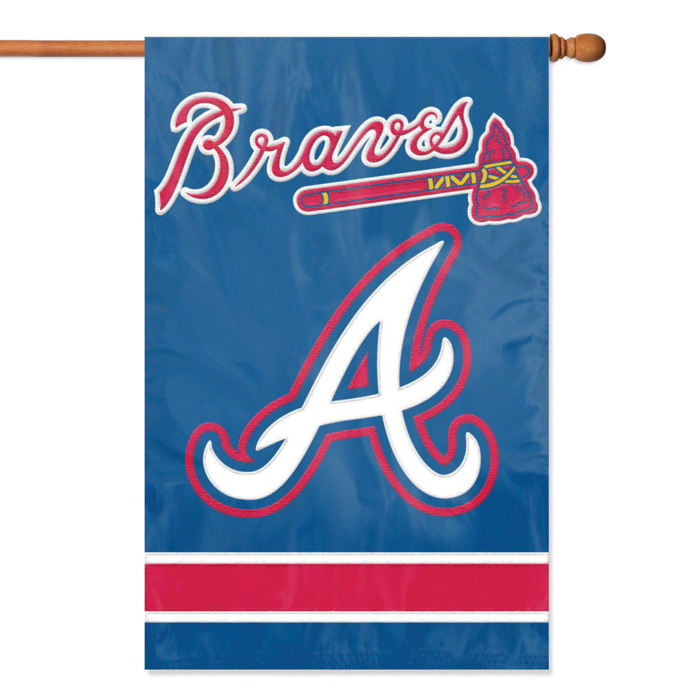 ATLANTA BRAVES APPLIQUE BANNER HOUSE FLAG OUTDOOR 44" X 28" OVERSIZED MAN CAVE