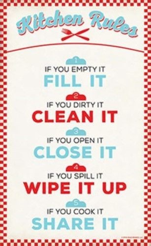 KITCHEN RULES EMBOSSED TIN SIGN BISTRO HOME DECOR FILL CLEAN CLOSE WIPE SHARE
