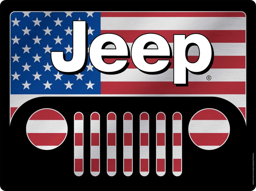 Jeep Grill America Embossed Tin Sign Die Cut With Knockout Garage Man Cave Flag