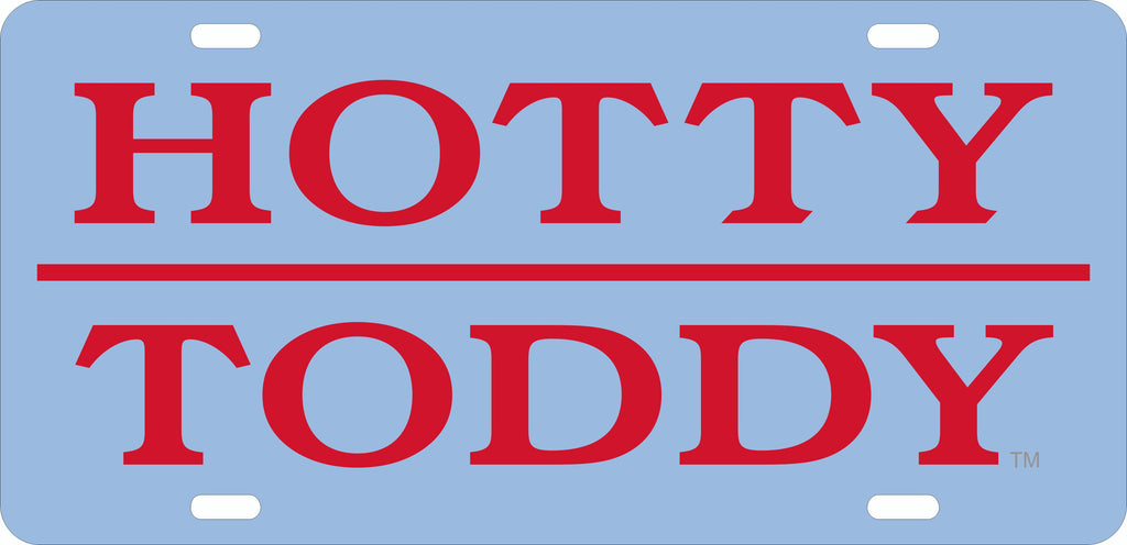 OLE MISS REBELS CAR TAG POWDER BLUE W/ RED HOTTY TODDY LASER CUT ACRYLIC MIRROR PLATE