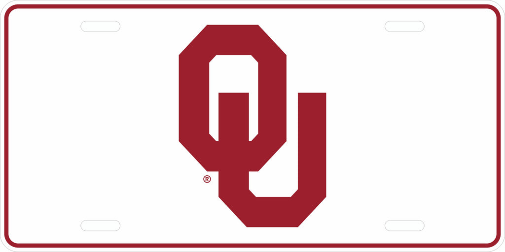 OKLAHOMA SOONERS CAR TAG WHITE W/ OU LOGO METAL PLATE UNIVERSITY
