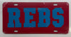 OLE MISS REBELS LASER CAR TAG RED WITH POWDER BLUE REBS ACRYLIC