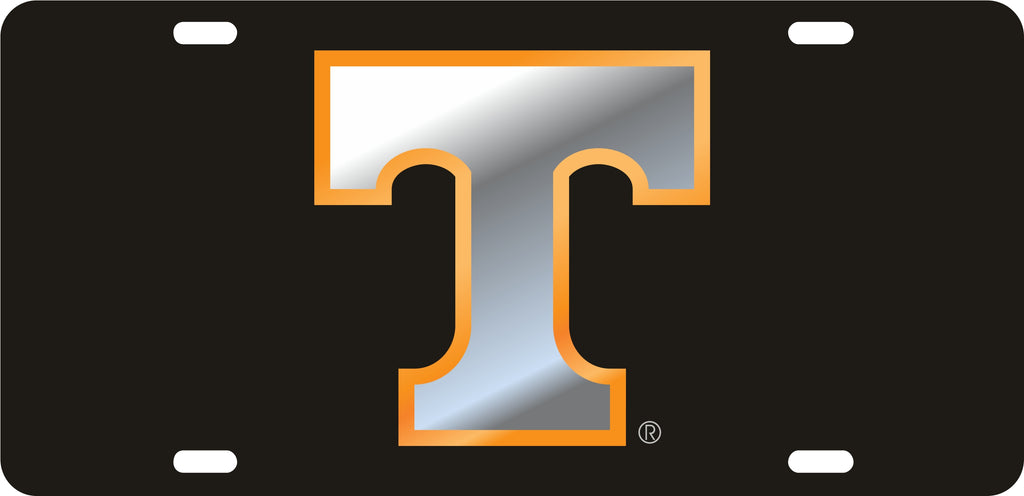 Tennessee Volunteers Mirror Acrylic Car Tag Black W/ Silver T Orange Trim Logo