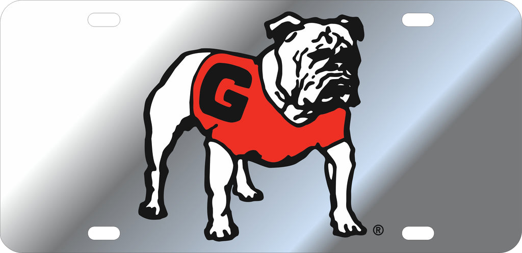 Georgia Bulldogs Mirror Acrylic Car Tag Silver W/ Standing Bulldog Logo Laser Cut